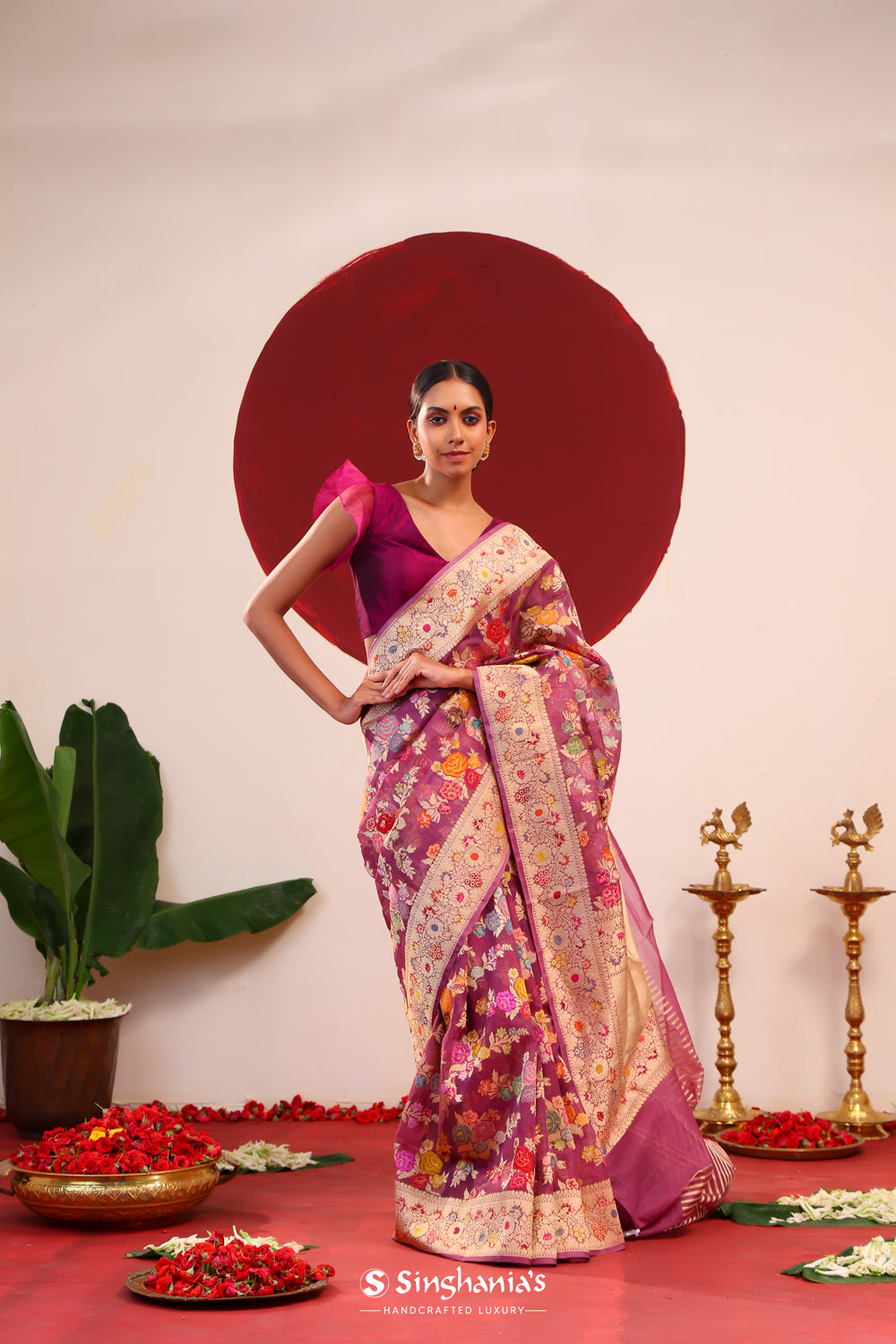 Tyrian Purple Purple Meenakari Banarasi Silk Saree