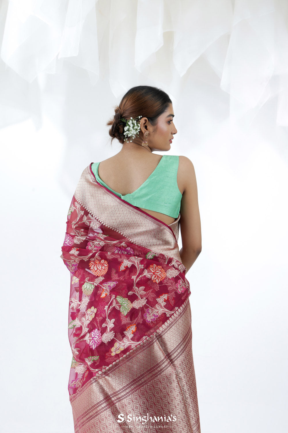 Pale Purple Jamdani Banarasi Silk Saree With Floral Design