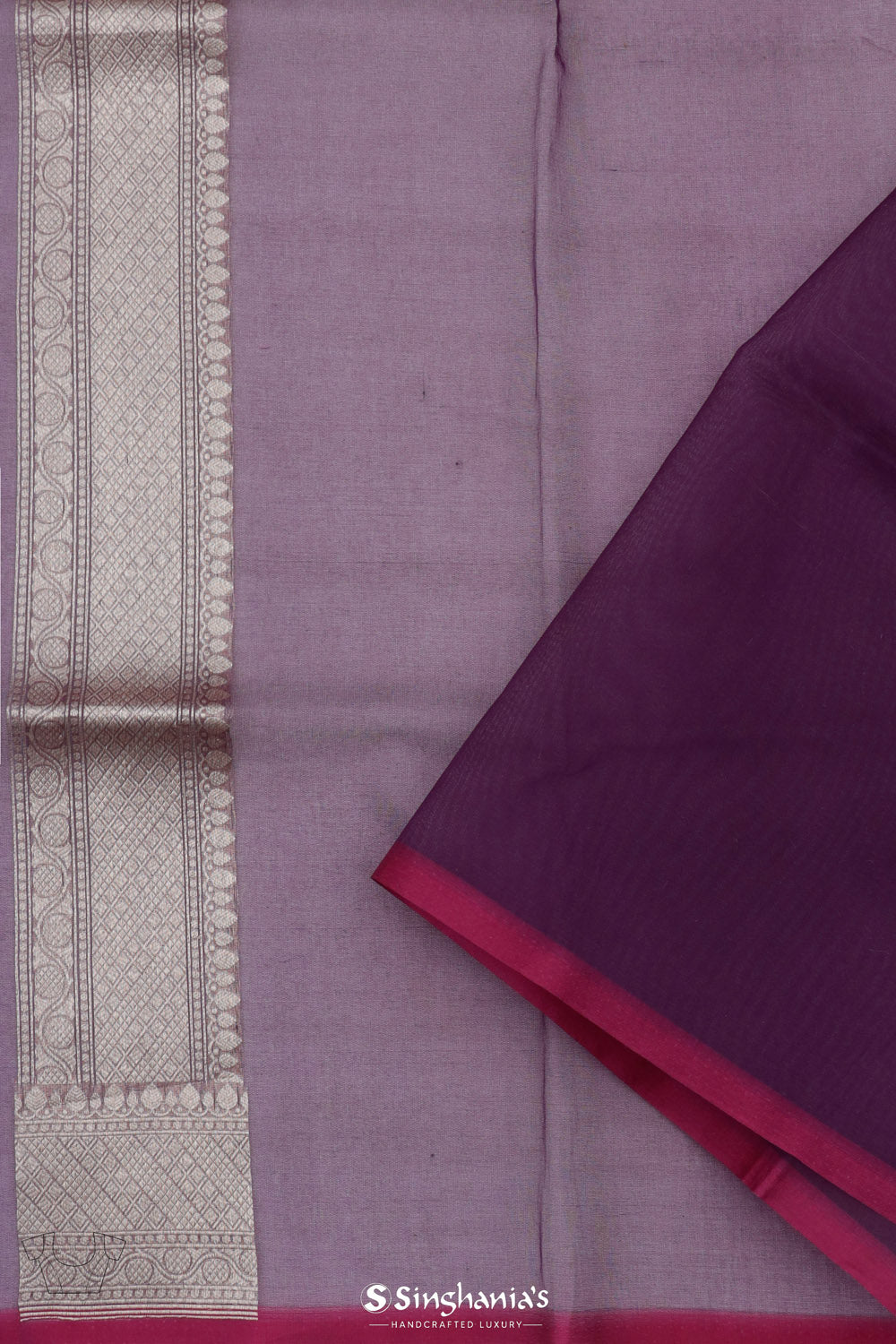 English Violet Jamdani Banarasi Silk Saree With Floral Design