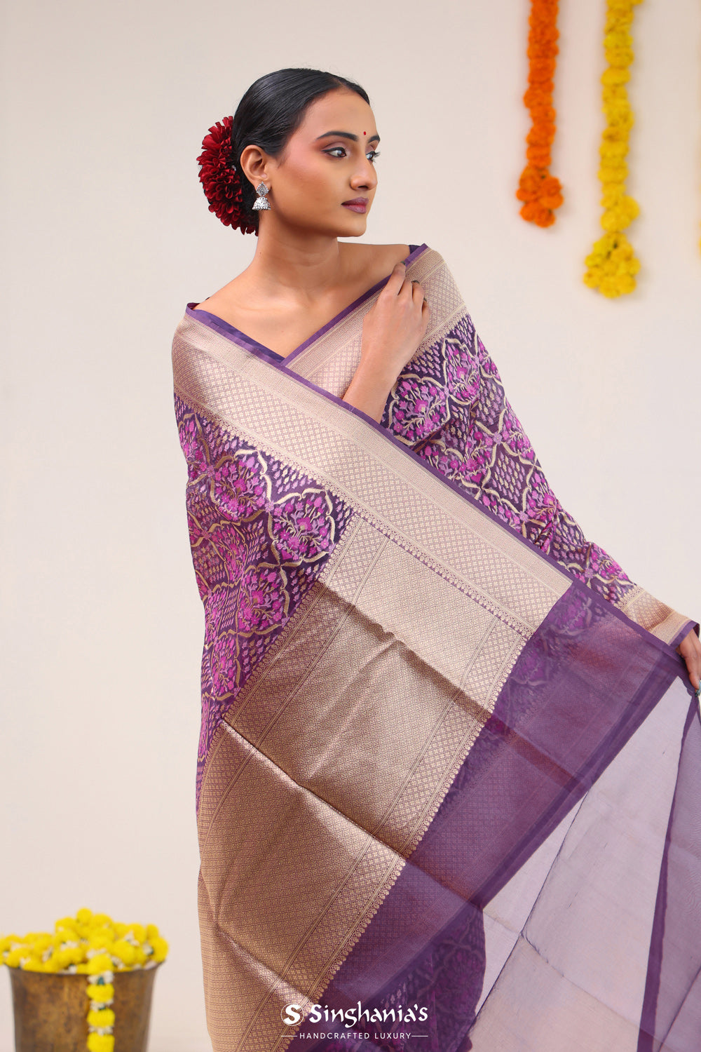 Dark Magenta Jaal Banarasi Silk Saree