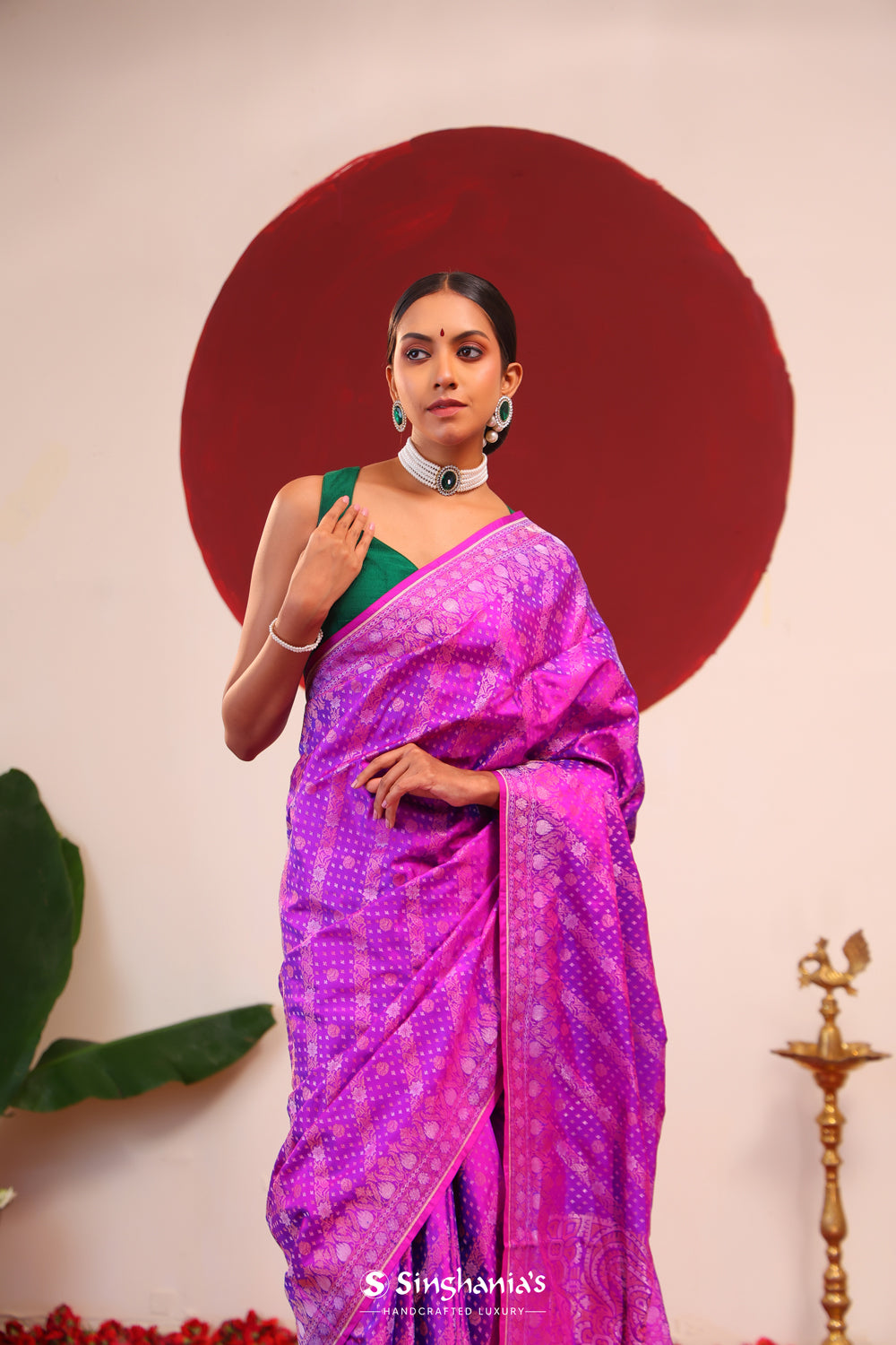 Phlox Purple Banarasi Silk Saree With Zari Weaves