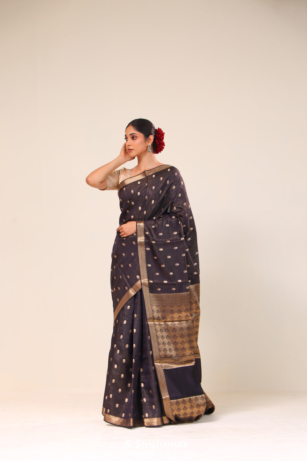 True Black Chiniya Banarasi Silk Saree