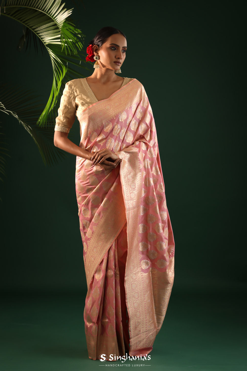 Persian Pink Banarasi Silk Saree With Timeless Zari Work