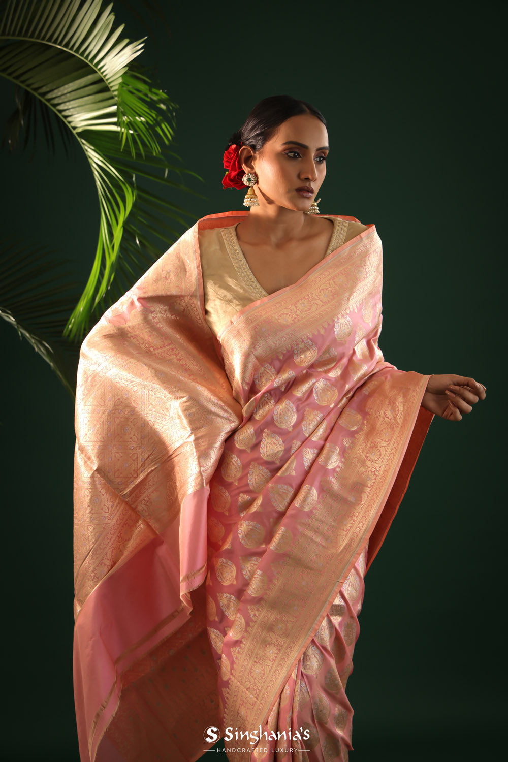 Persian Pink Banarasi Silk Saree With Timeless Zari Work