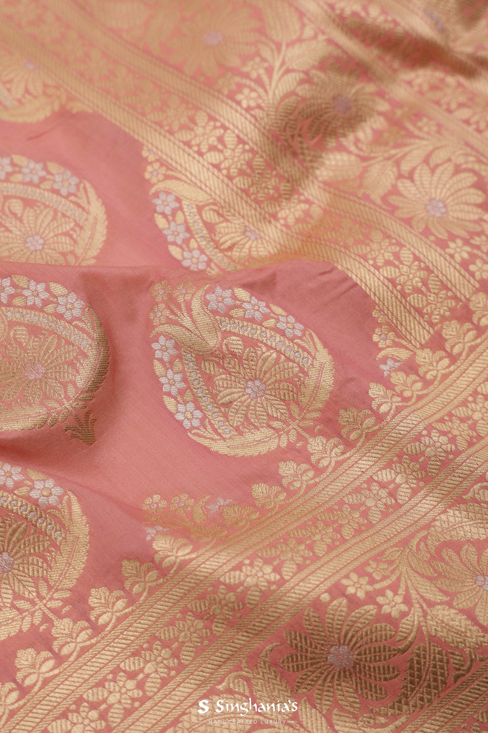 Persian Pink Banarasi Silk Saree With Timeless Zari Work