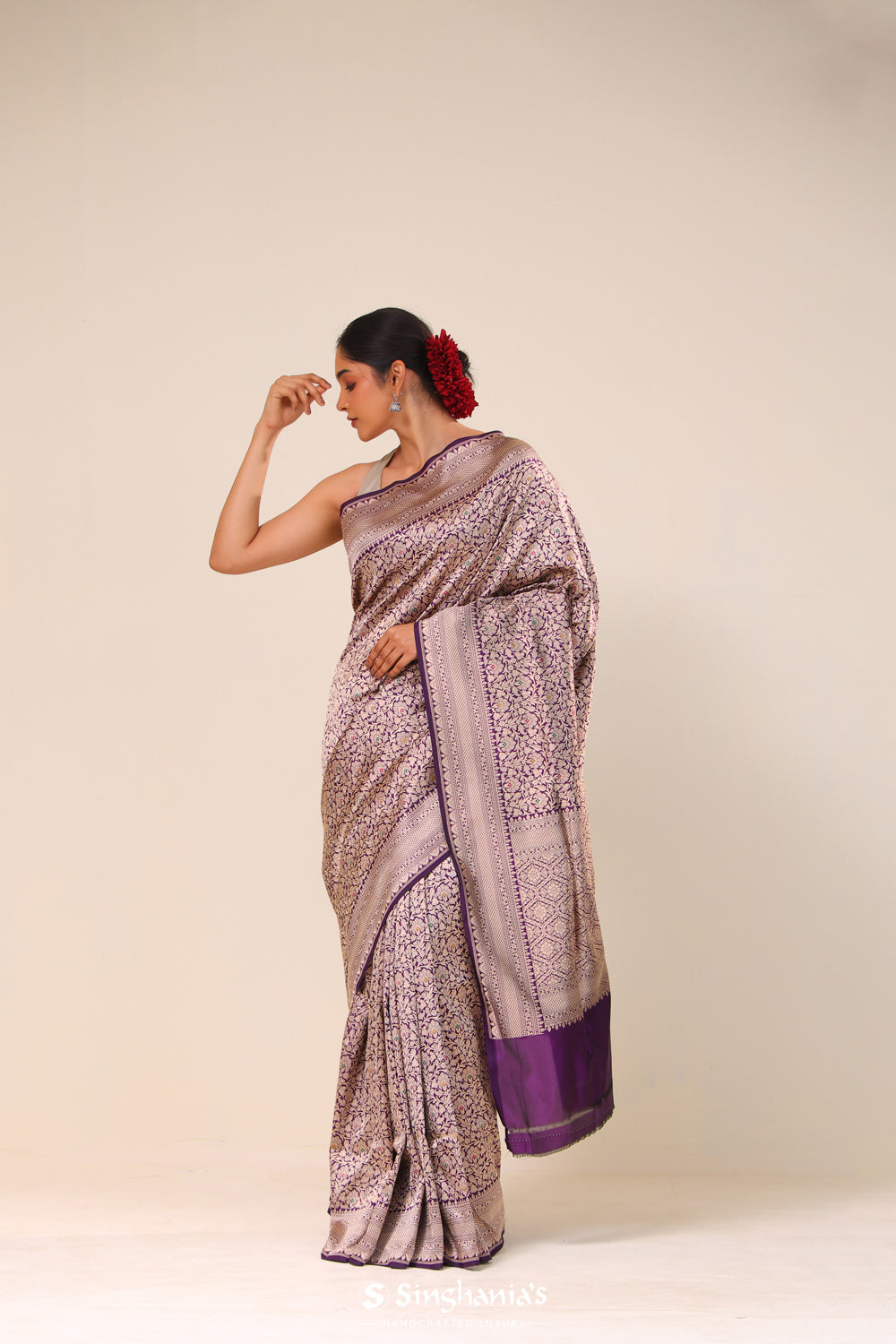 Ocean Purple Chiniya Banarasi Silk Saree