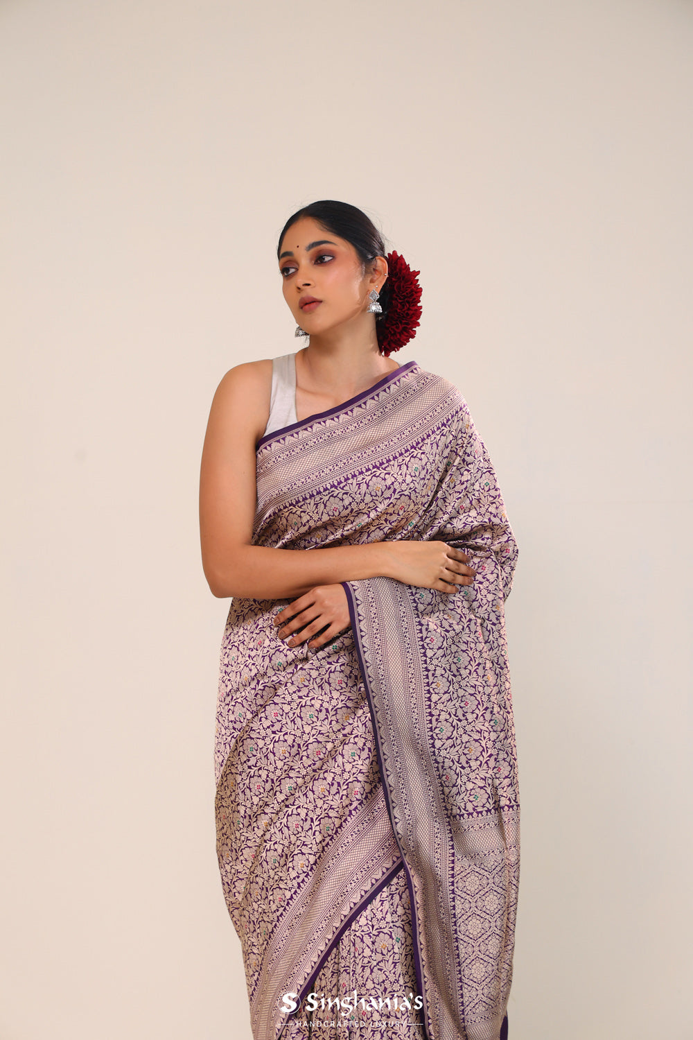 Ocean Purple Chiniya Banarasi Silk Saree