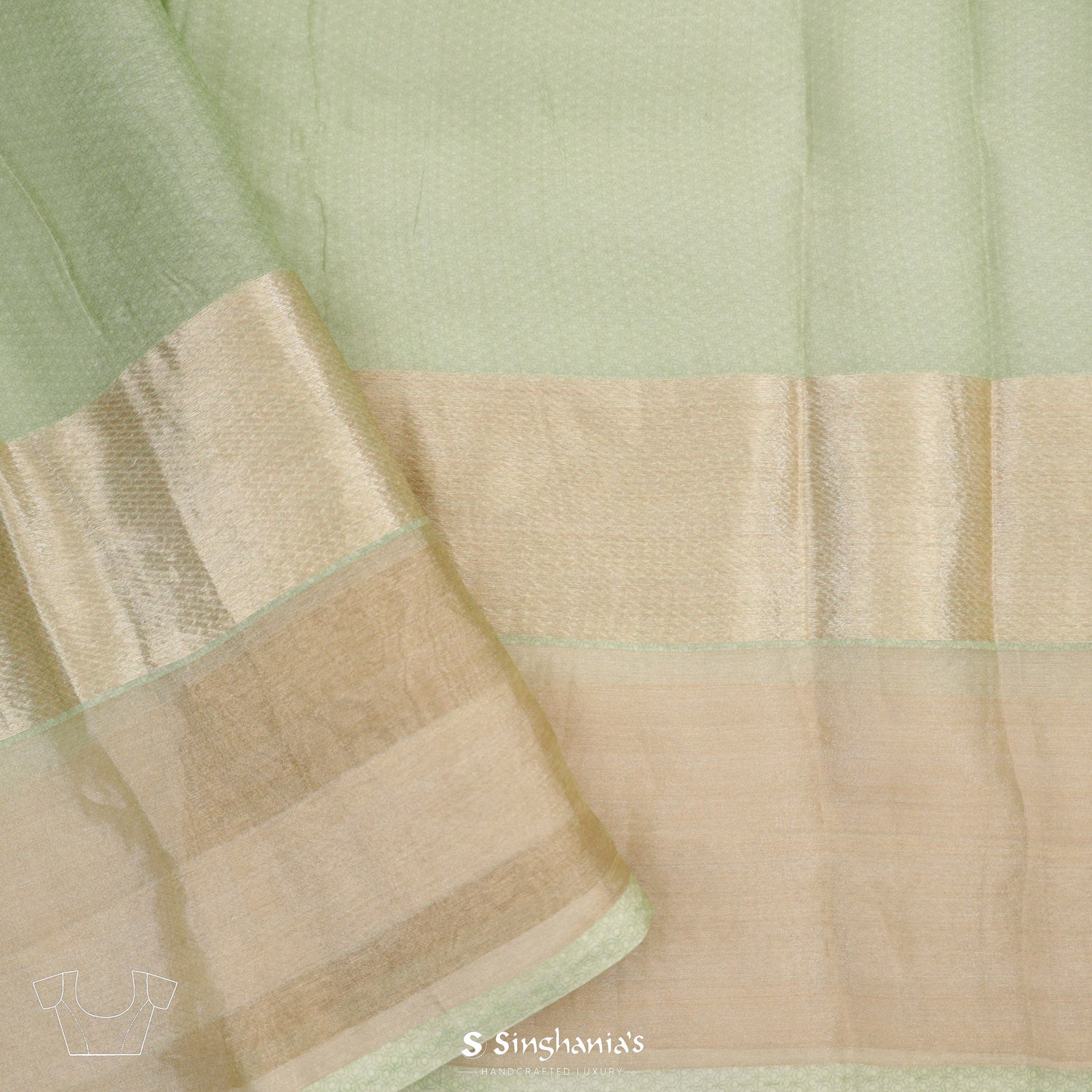 Nyanza Green Printed Maheshwari Saree With Floral Pattern