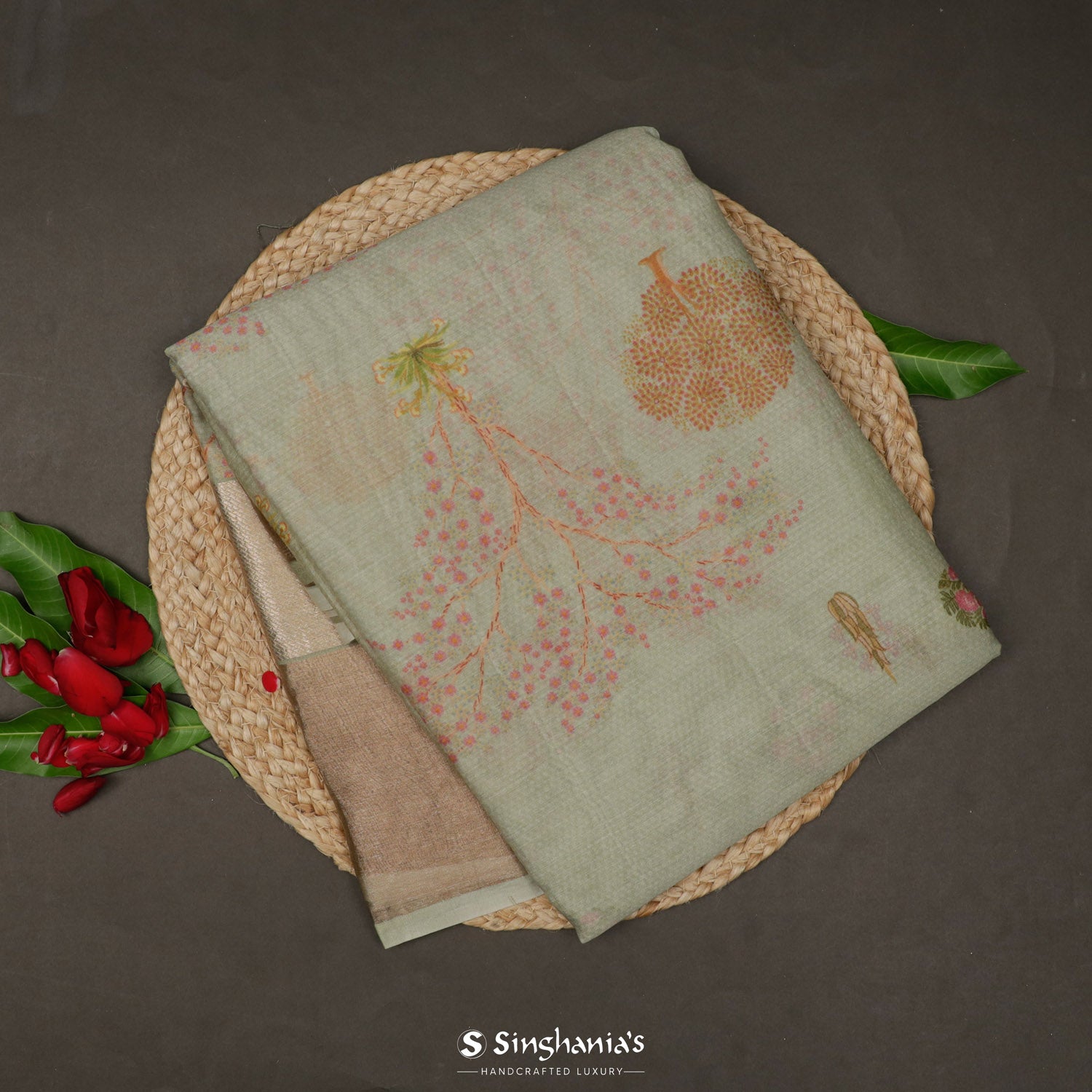 Xanadu Green Printed Maheshwari Saree With Floral Pattern