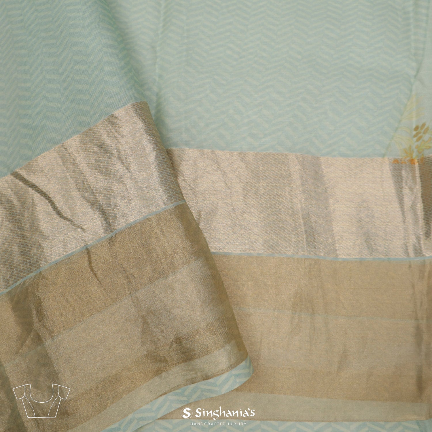 Pale Glowing Blue Printed Maheshwari Saree With Floral Pattern