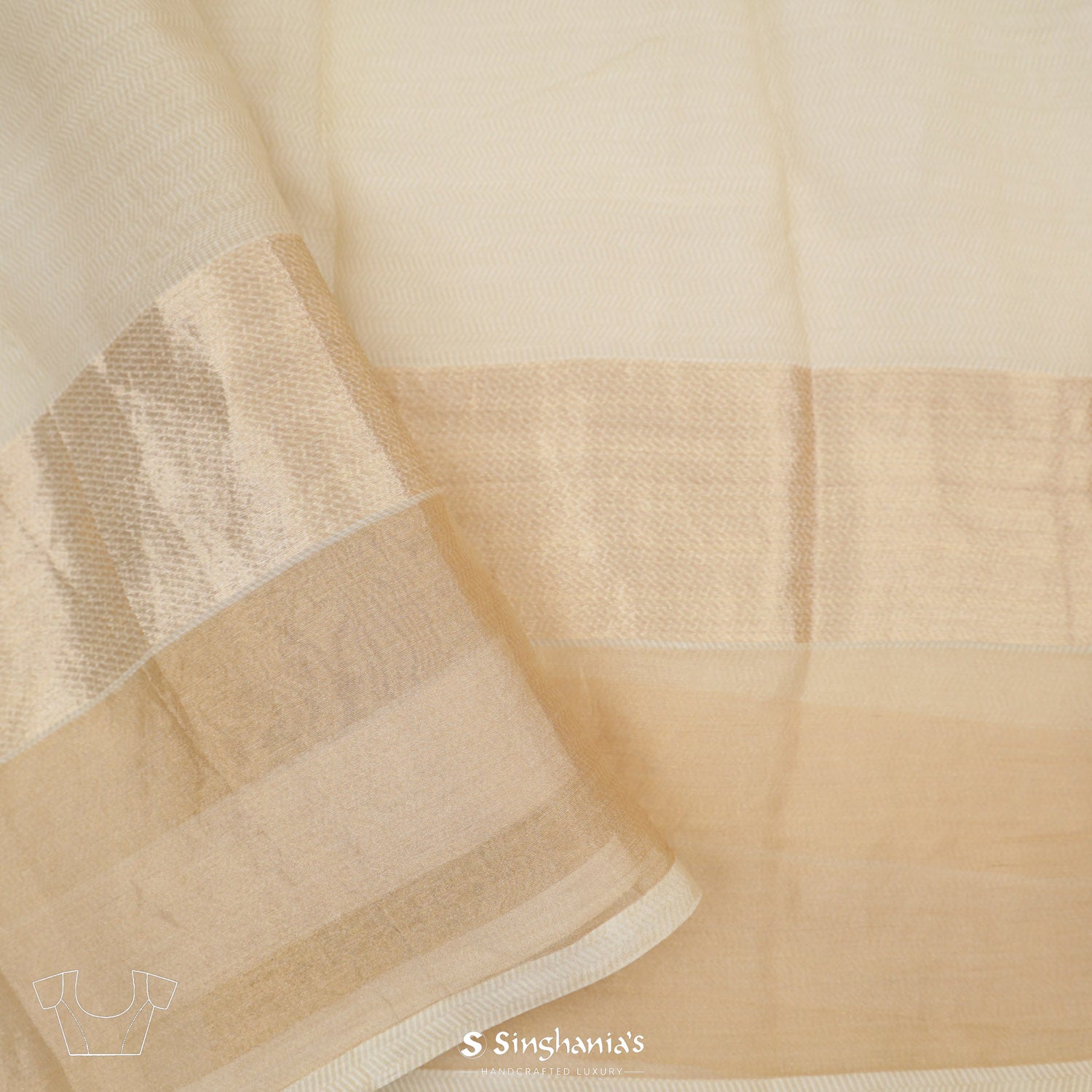 Champagne Cream Printed Maheshwari Saree With Floral Pattern