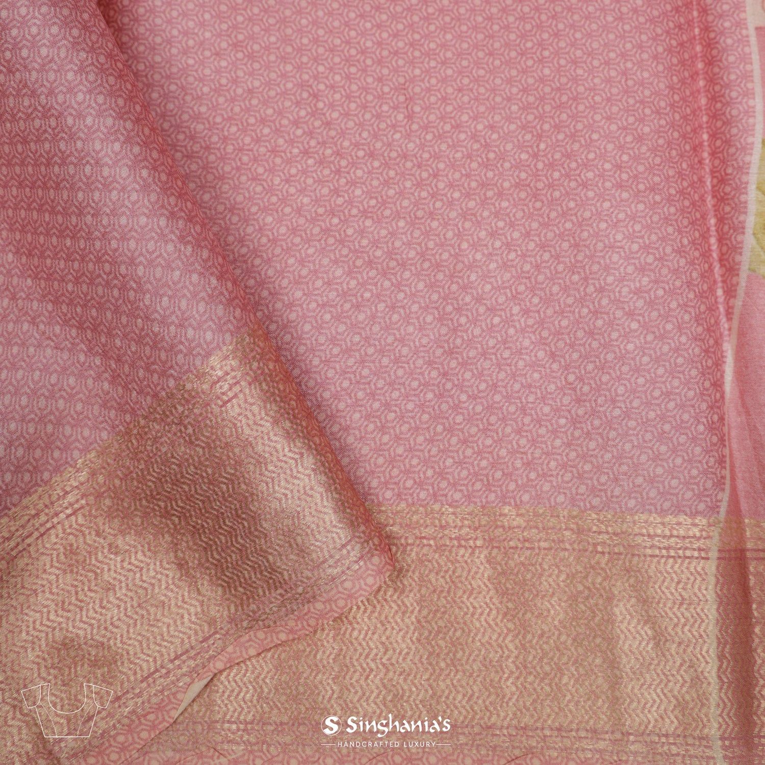 Mauvelous Pink Printed Tussar Silk Saree With Floral Pattern