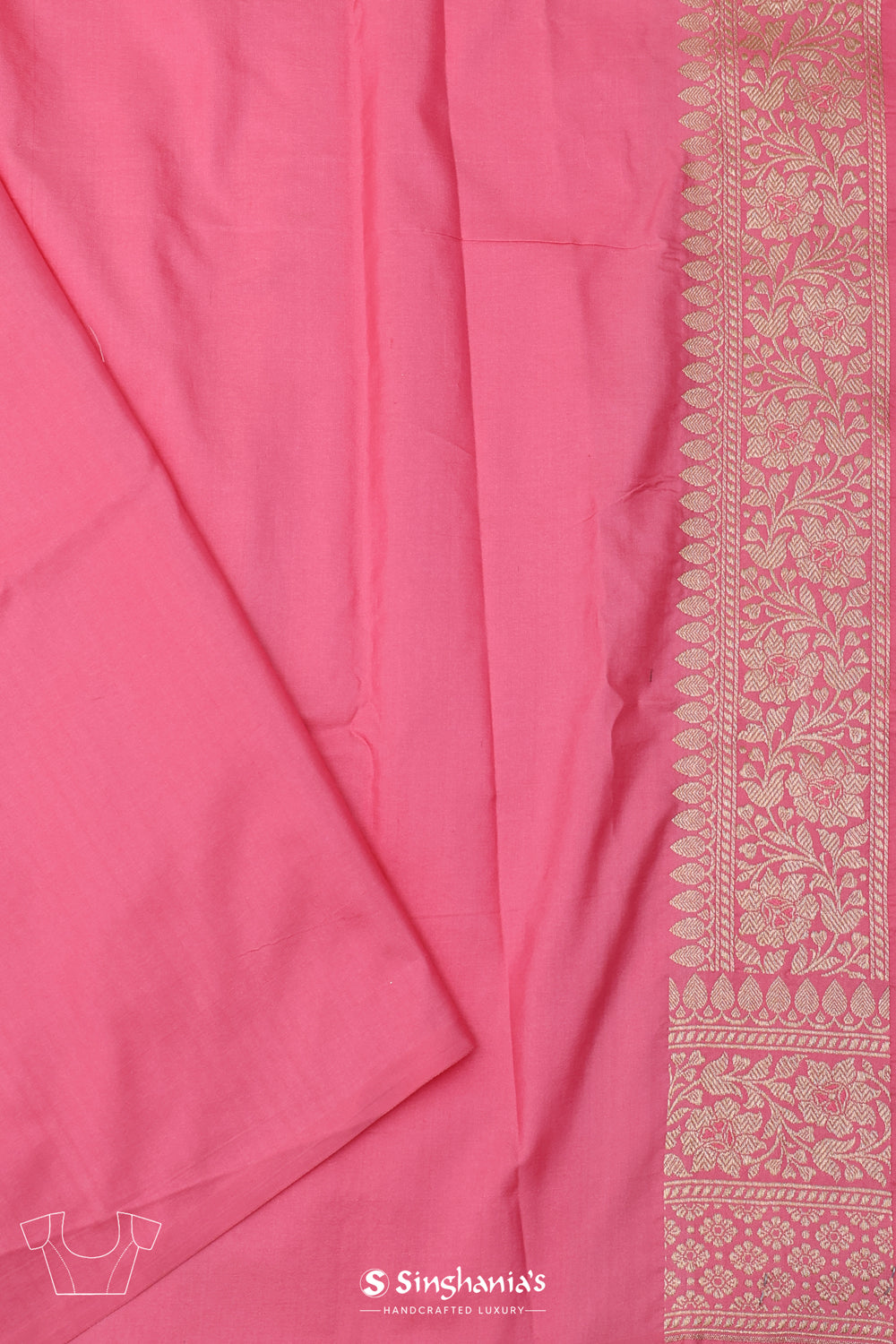 Flamingo Pink Banarasi Silk Saree With Meenakari Jaal