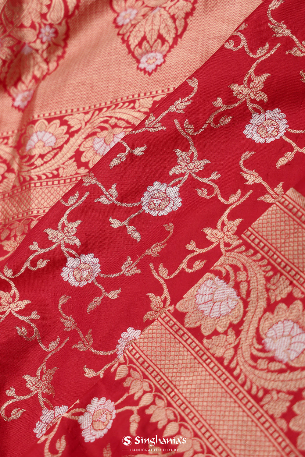 Bills Red Chiniya Banarasi Silk Saree