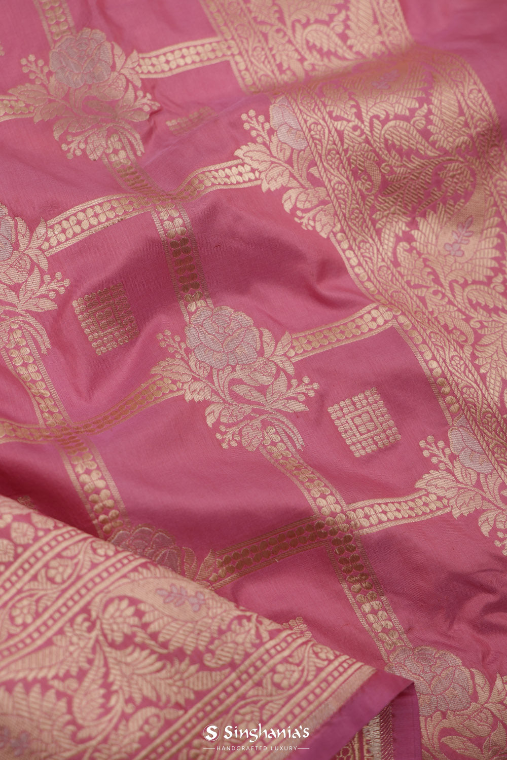 Passion Pink Banarasi Silk Saree With Zari Buttas