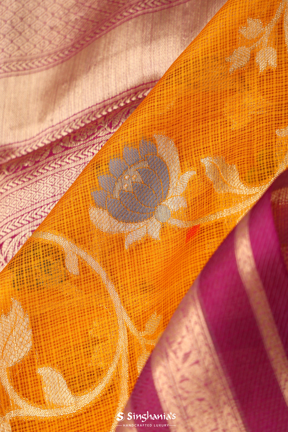 Neon Orange Kota Banarasi Silk Saree