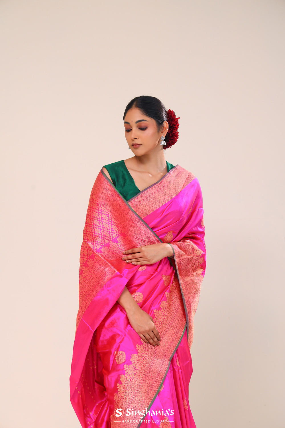 Hot Pink Chiniya Banarasi Silk Saree