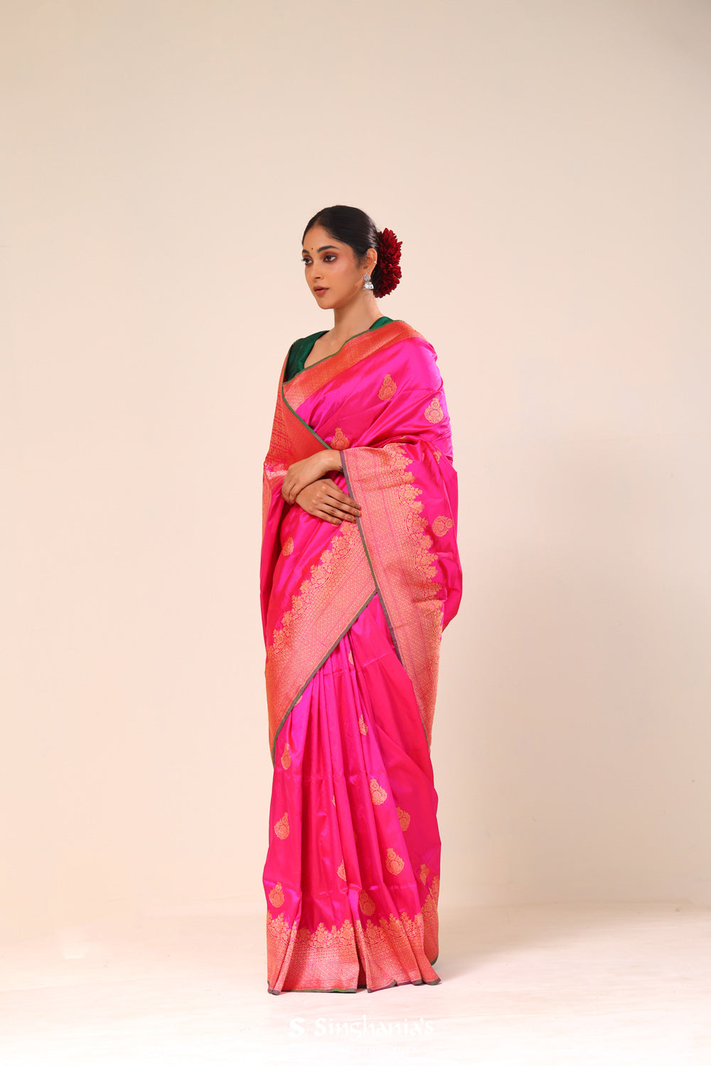 Hot Pink Chiniya Banarasi Silk Saree