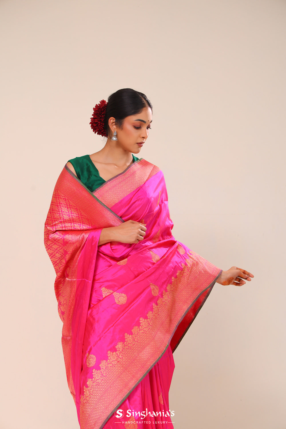 Hot Pink Chiniya Banarasi Silk Saree