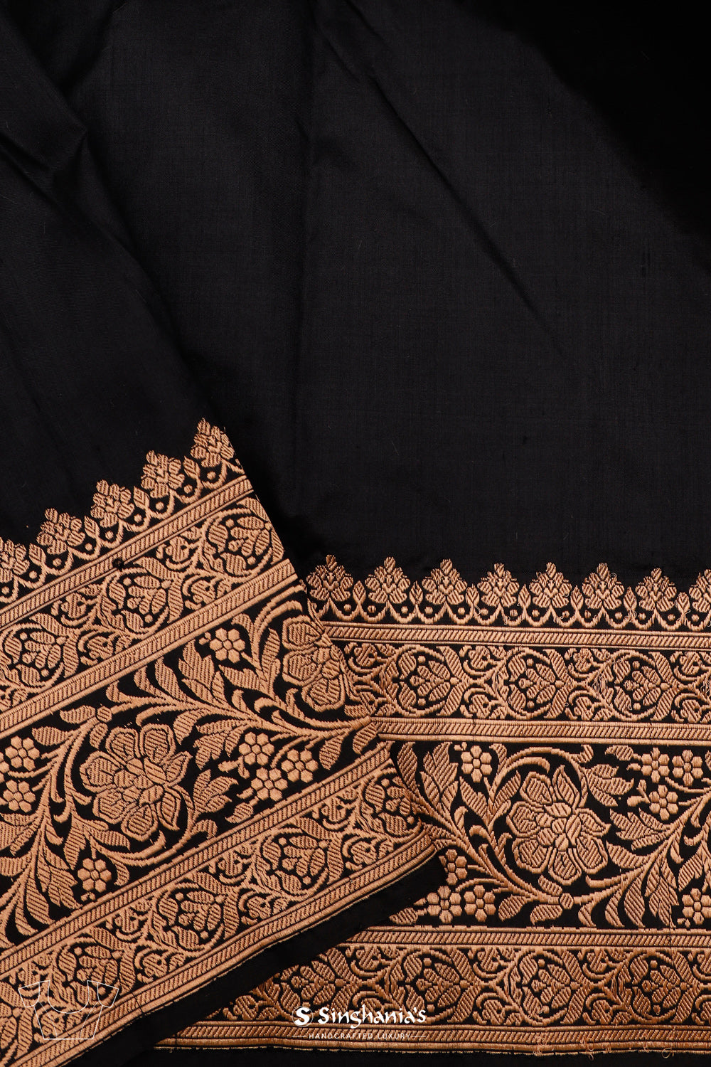 Luxury Black Banarasi Silk Saree With Gold-Silver Weaving