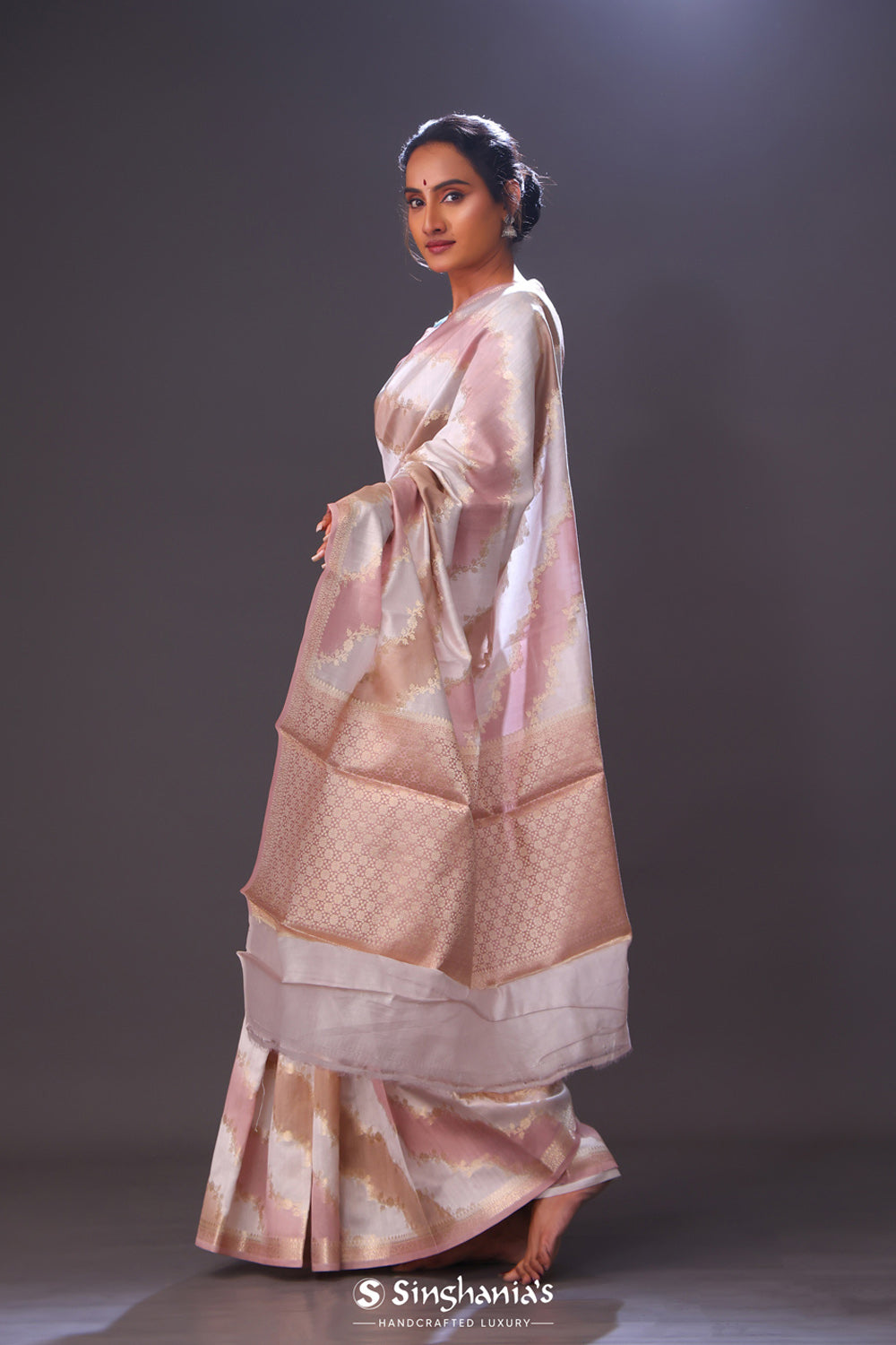 Baby Pink Multicolour Chiniya Banarasi Silk Saree