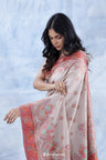 Platinum White Kani Handloom Saree With Floral Motifs