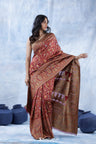 Indian Red Kani Handloom Saree With Floral Motifs