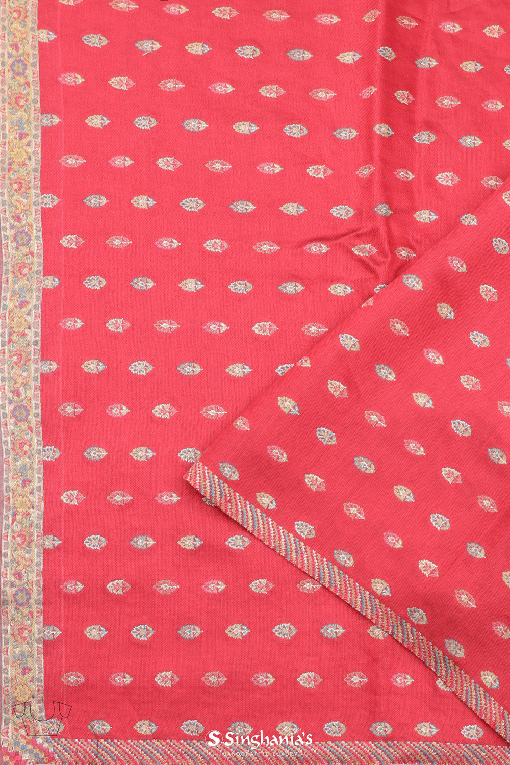 Indian Red Kani Handloom Saree With Floral Motifs