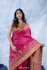 Mexican Pink Kani Handloom Saree With Floral Motifs