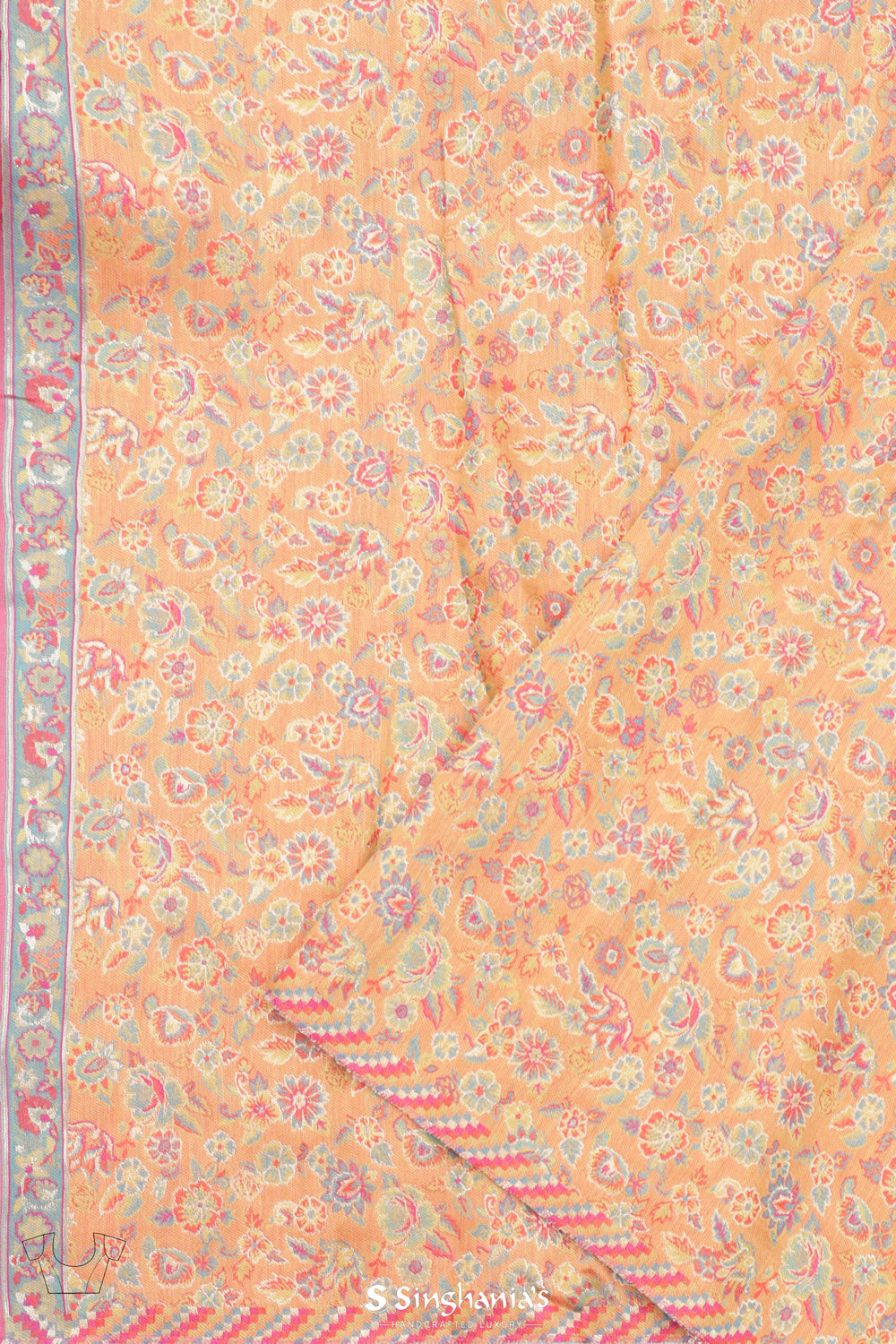 Mexican Pink Kani Handloom Saree With Floral Motifs