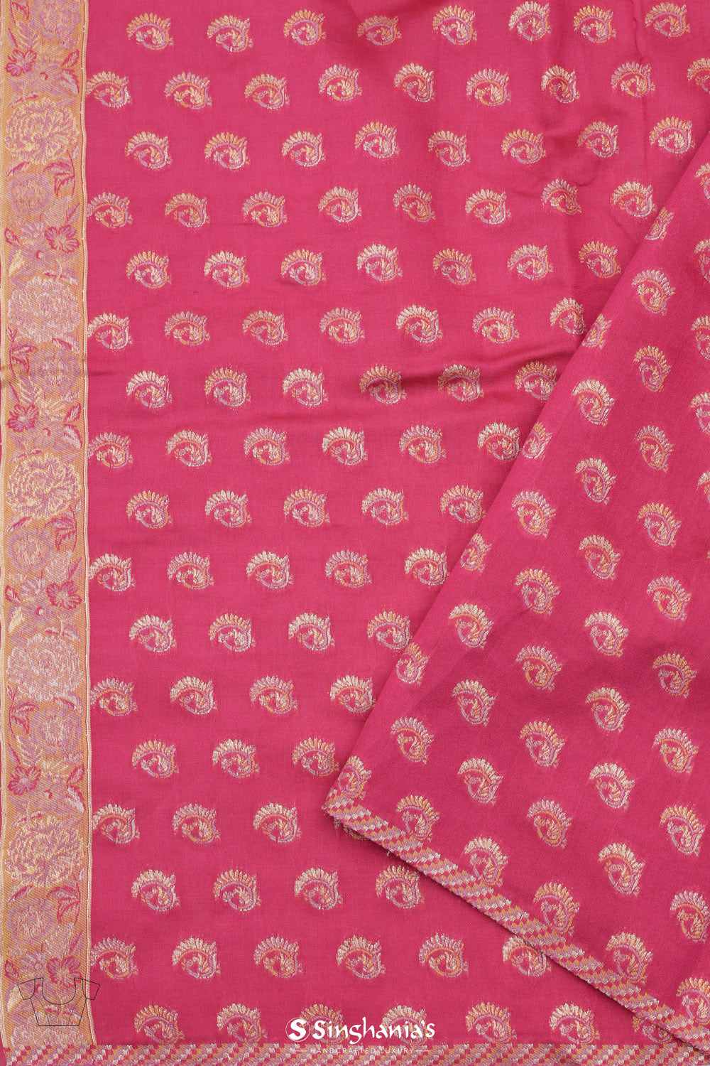 Steel Pink Kani Handloom Saree With Floral Motifs