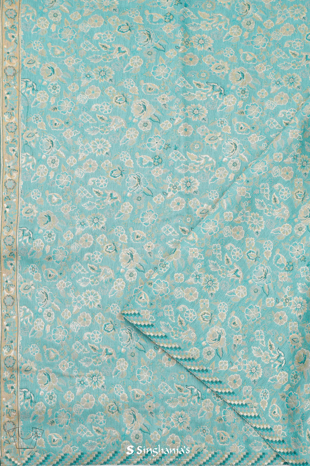 Myrtle Green Kani Handloom Saree With Floral Motifs