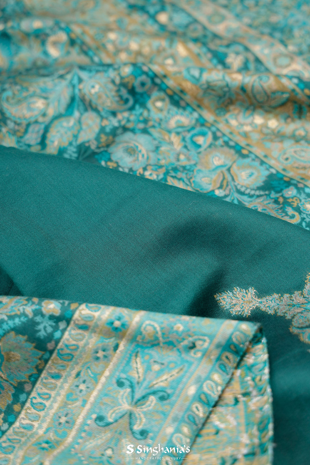 Myrtle Green Kani Handloom Saree With Floral Motifs