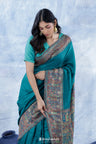 Ocean Blue Kani Handloom Saree With Floral Motifs