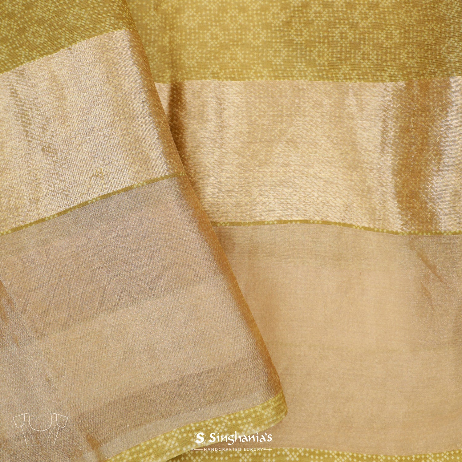 Yellowish Brown Printed Maheshwari Saree With Floral Pattern