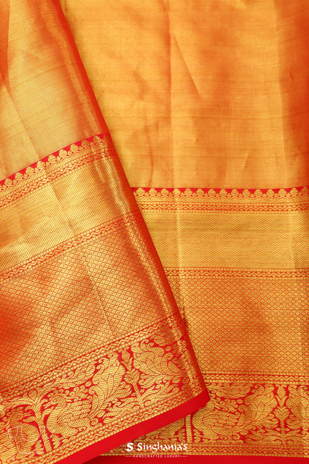 Orange Gold Tissue Kanjivaram Saree With Jaal Weaving