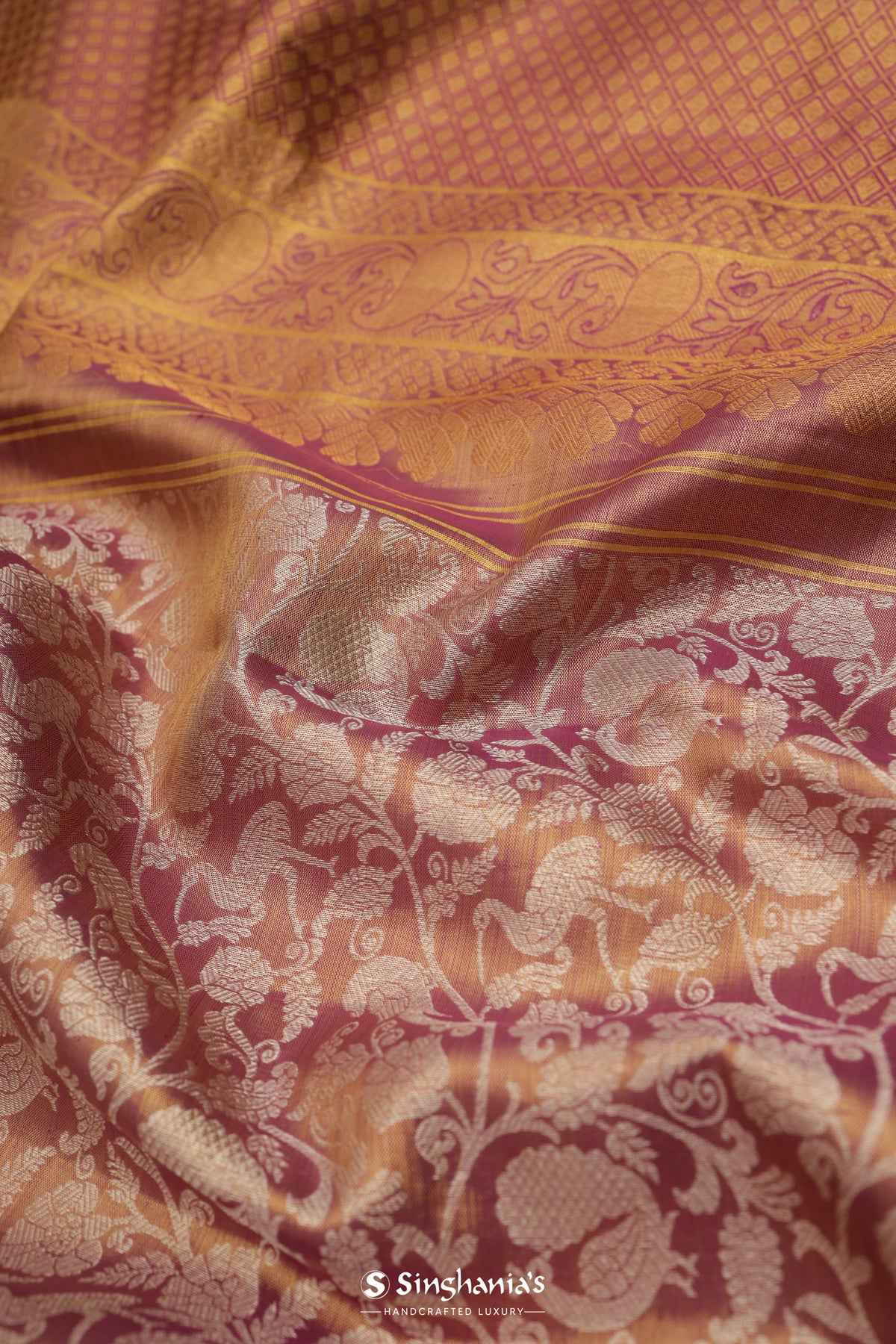 Eminence Purple Tissue Kanjivaram Saree With Floral Jaal Weaving