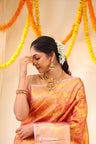 Rose Gold Tissue Kanjivaram Saree With Floral Paisley Weaving