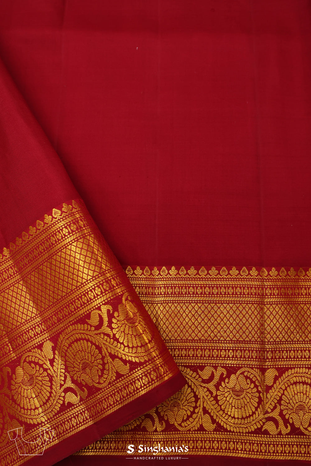 Deep Maroon Kanjivaram Silk Saree With Floral Fauna Weaving