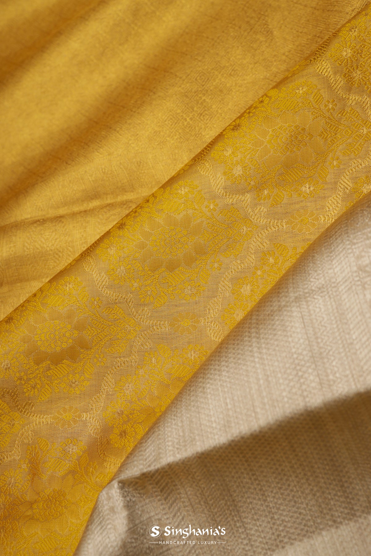 Gold Silver Tissue Saree With Floral Geometrical Pattern