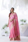 Light Pink Banarasi Mashru Silk Saree With Floral Buttis