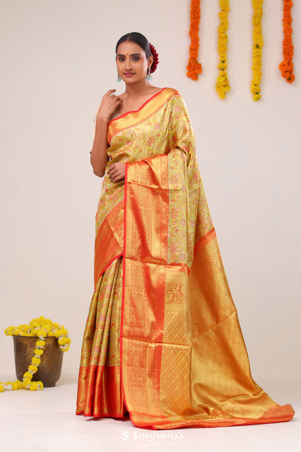 Green Gold Jaal Kanjivaram Silk Saree