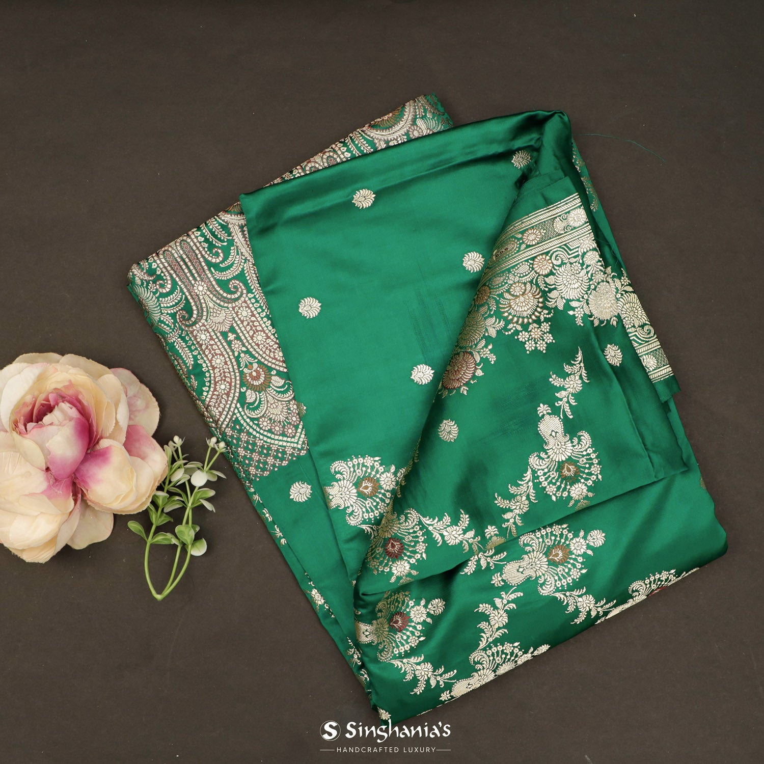 Sea Green Silk Saree With Banarasi Weaving