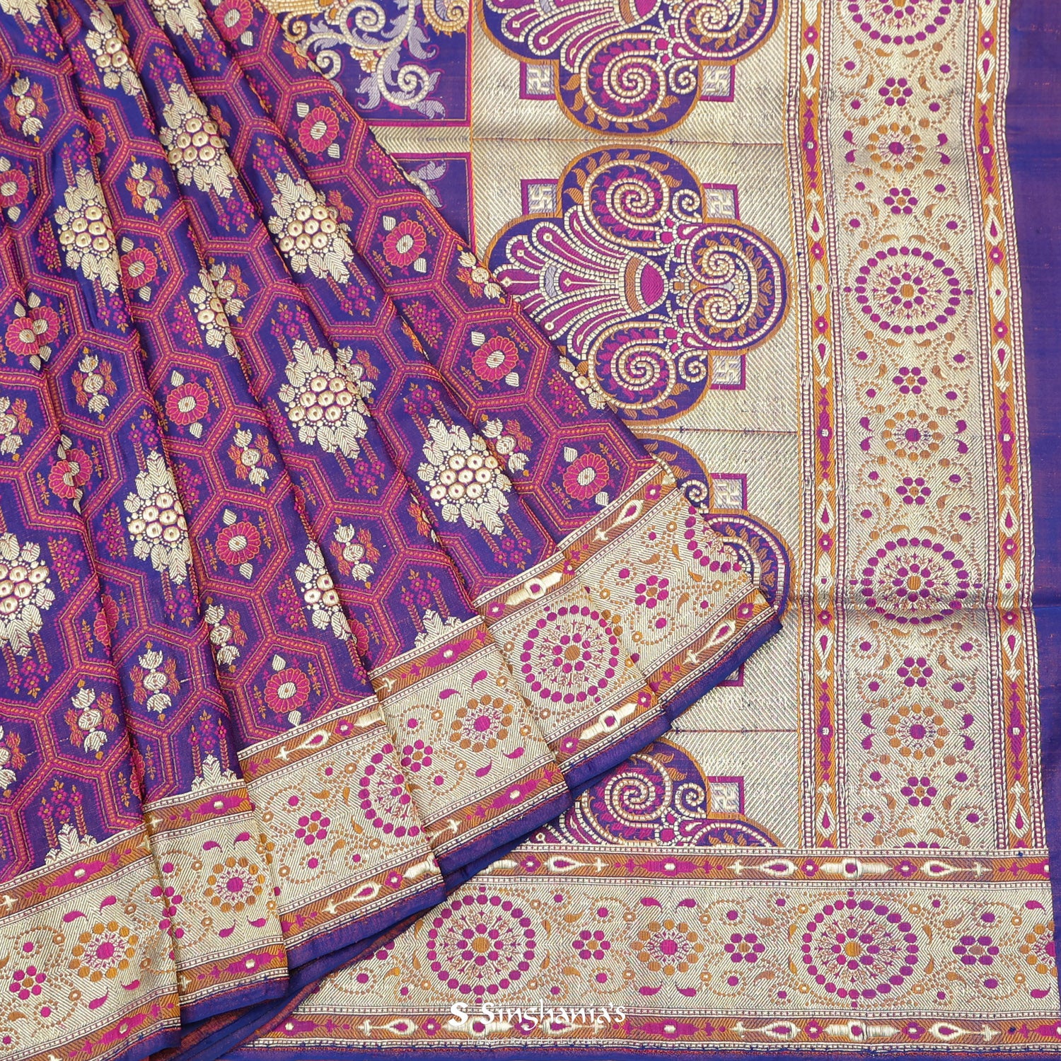 Majorelle Blue Silk Saree With Floral Banarasi Weaving