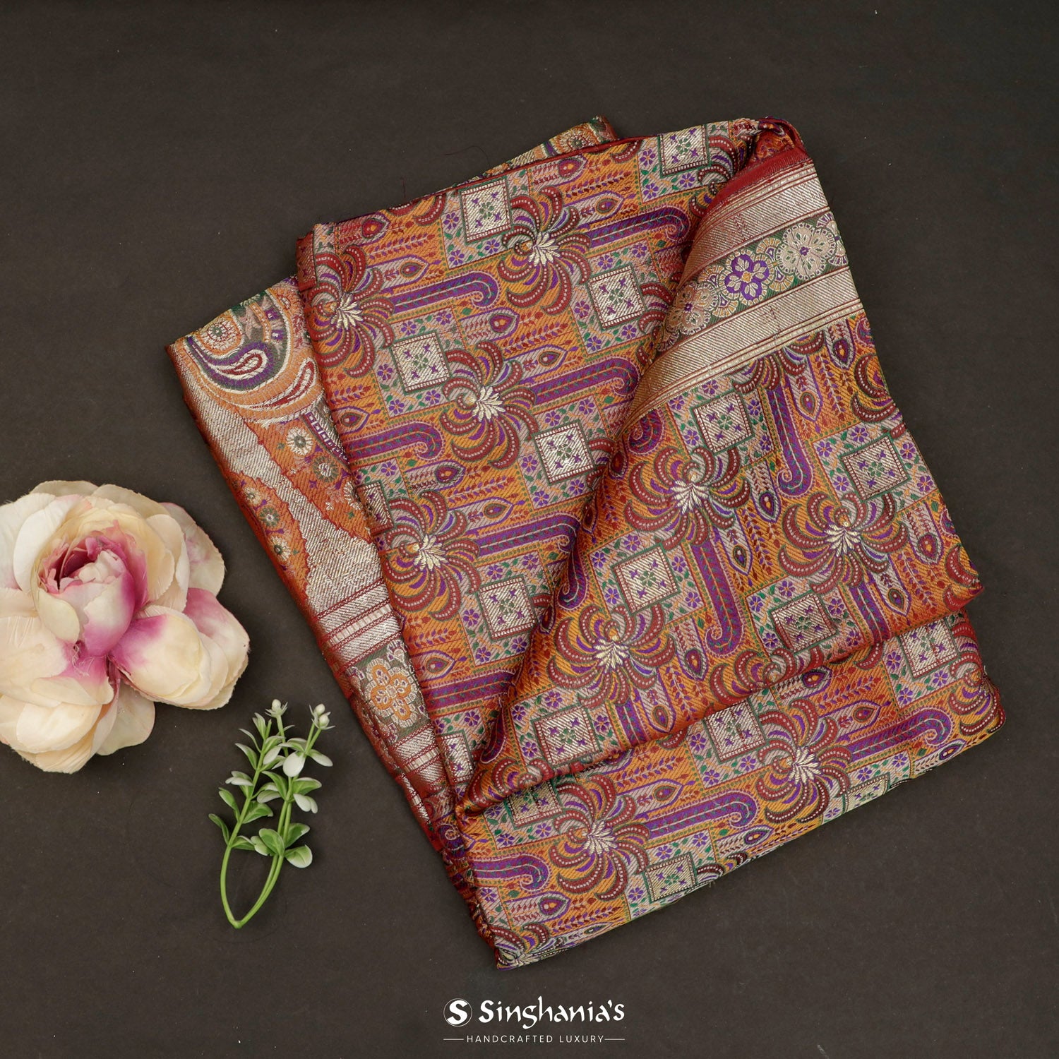 Yellow-Orange Silk Saree With Banarasi Weaving