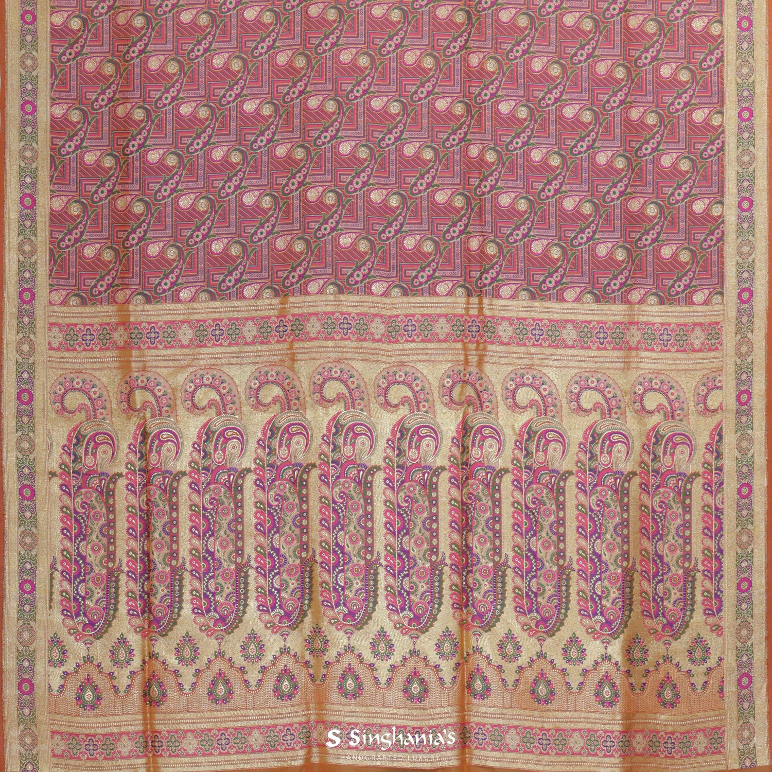 Persian Red Silk Saree With Banarasi Weaving