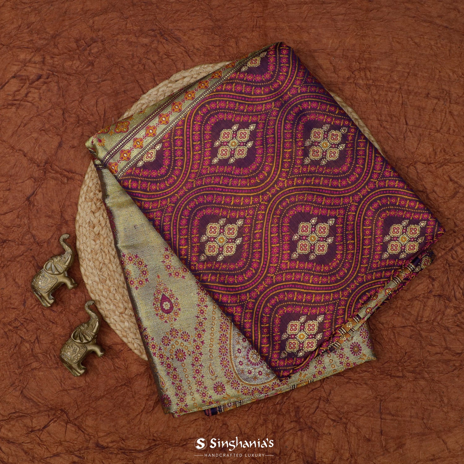 Tyrian Purple Banarasi Silk Saree With Ogive Pattern