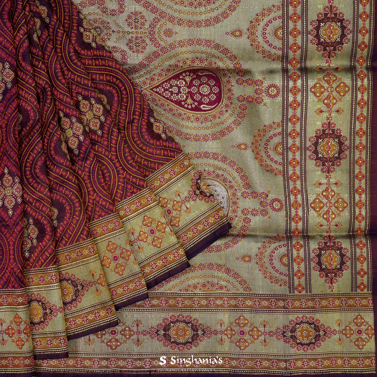 Tyrian Purple Banarasi Silk Saree With Ogive Pattern