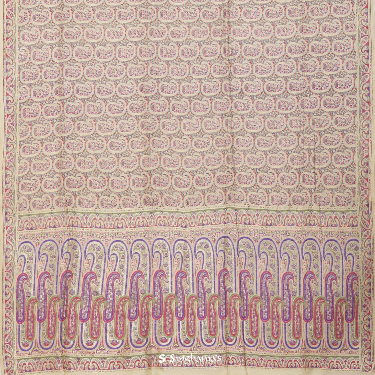 Autumn Cream Silk Saree With Banarasi Weaving In Paisley Pattern