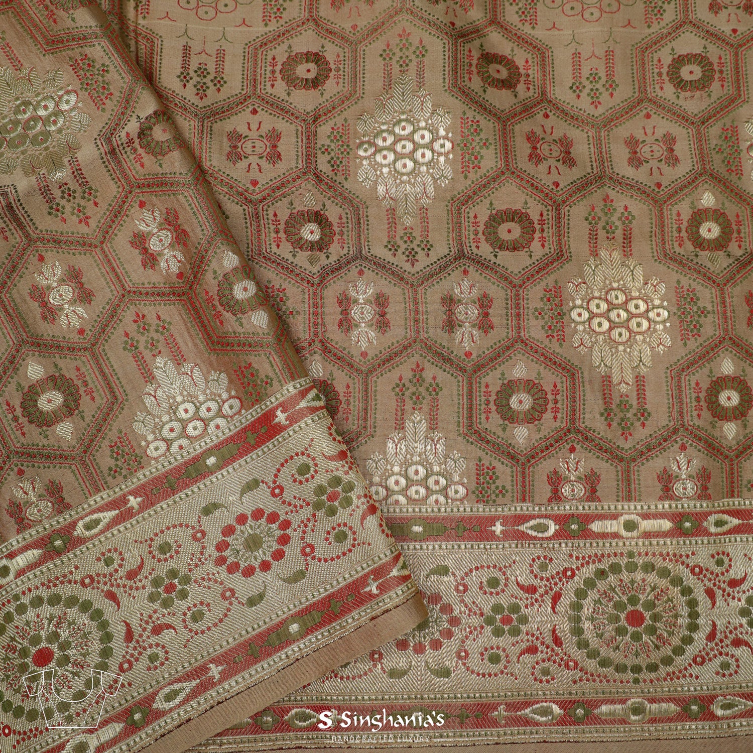 Tan Beige Silk Saree With Banarasi Weaving